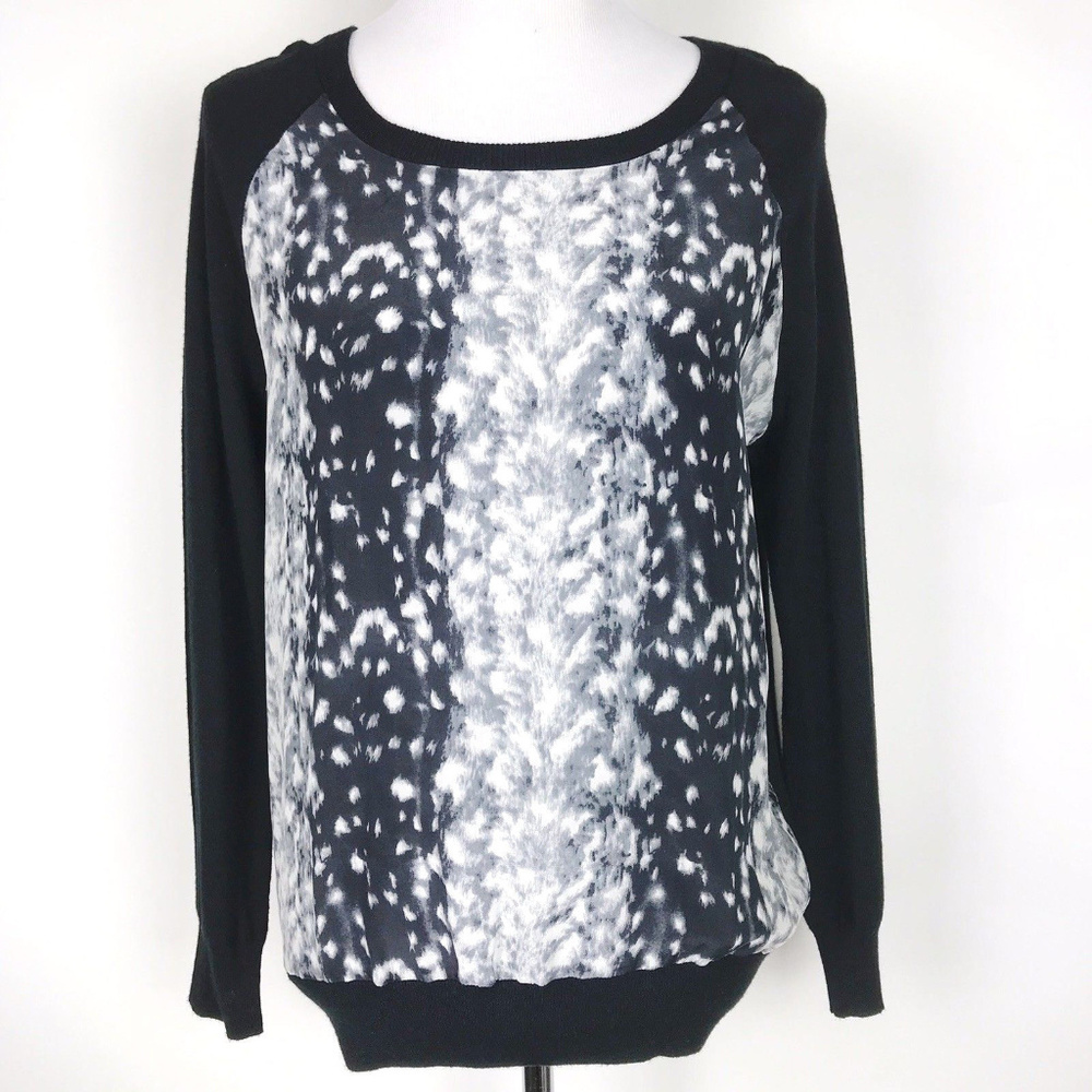 Joie Black  Animal Print Silk Cashmere Sweater